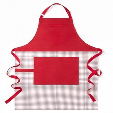 KitchenAid Gourmet Series Gridlines 빅 셰프 앞치마 방수 및 얼룩 방지 패션 레드 성인 사이즈 81.3cm x 71.1cm(32 x 28인치)