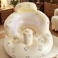 寶寶充氣椅 嬰兒學坐椅【新品特價】防摔防側翻加厚可折疊寶寶學坐椅 洗澡坐椅, 白熊+保護脊柱+2個月-1歲坐