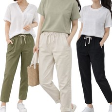 여성 9부 면 슬랙스 허리밴딩 세미일자 시원한 데일리 팬츠