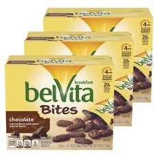 Belvita 바이트 미니 브렉퍼스트 비스킷 초콜릿 홀 그레인, 50g, 15개