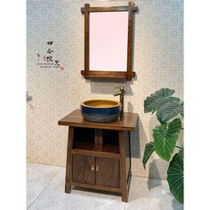 Shark家具 老榆木中式浴室櫃 實木複古落地洗手臺盆櫃, 50cm 單櫃, 1個