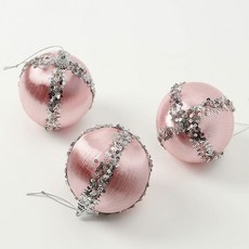 이로운 크리스마스 트리 장식볼 3p세트 8cm 실키프린세스 파티 가랜드 오너먼트 성탄절 소품 데코, 3개, 핑크