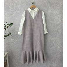 [제이웰] 여성 루즈핏 민소매 뷔스티에 트위드 머메이드 체크원피스