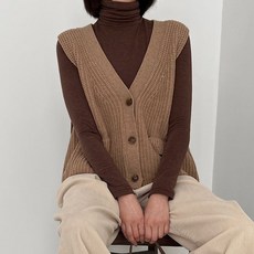뜨개진 울 포켓 오픈 스켈터스 니트 베스트