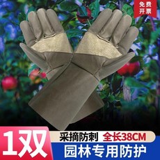 牛皮防刺防護手套 防滑耐磨園藝手套 修剪玫瑰月季 摘花椒剝板栗子專用, 1個, 牛皮防刺林園手套1雙 長38cm