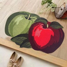 Lacomfy 과일 러그 사과 모양 욕실 매트 세탁 가능한 부분 미끄럼 방지 귀여운 과수원 손으로 짠 카펫 욕조용 80 x 45cm(31.5 17.7인치) 103953
