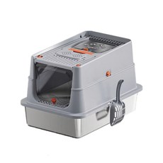 封閉式不鏽鋼貓砂盆 全掀蓋設計，不黏底、易清理，有效阻隔異味，給貓咪一個潔淨舒適的如廁空間, 淺灰, 1個