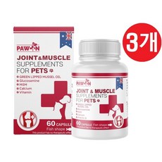 [호주직구] 포앤 강아지 고양이 관절 근육 영양제 초록입홍합 글루코사민 식이유항 Paw N Joint & Muscle Supplements, 3개, 뼈/관절강화, 60정
