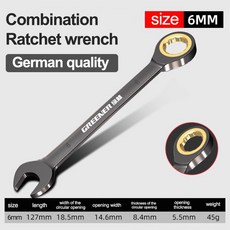 그린리 라쳇 콤비네이션 렌치 세트 마감 스패너 30mm 미터법 72톱니 자동차 미러 수리용, 6MM