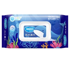 奈森克林 水滴將 純水柔濕巾 純水配方 溫和不刺激 寶寶適用, 1個, 海洋鯨魚純水濕巾80抽(加大加厚掀蓋)
