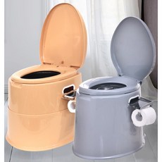 휴대용 이동 캠핑 식 야외 실내 용 어른 어르신 노인 간이 좌식 화장실 양변 대변 소변 응가 받이 기 요강 변기 통, 일체형, 블랙, 1개