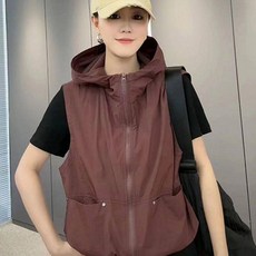 여성 여름 후드조끼 아노락 바람막이 집업 민소매 포켓 캐주얼 경량