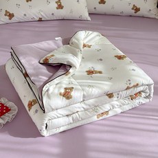 물세탁 가능한 면 여름용 이불 에어컨 이불 세탁기 사용 가능한 얇은 이불, 150*200cm 싱글 여름 이불, 젤리베어