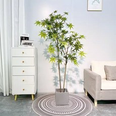인조단풍나무 화분 레드 인조나무 테라스 조화나무 단풍, 그레이 사각 화분_녹나무 1.6m