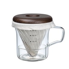 ATHIA 유리 푸어 오버 커피 메이커 세트 콘 드리퍼 재사용 가능한 천 필터 이동 중에도 최소한의 싱글 컵 월넛 우드_다크 컬러114985, walnut wood