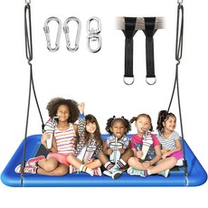 직사각형 플랫폼 나무 그네 152cm 하중 318kg 방수 조절 스윙 스트랩 색상 어린이 감각통합 다채로운, B-블루