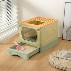 貓砂盆全封閉頂入式防外濺貓廁所特大號貓咪寵物用品批發跨境包郵, 1個, 全封閉摺疊貓砂盆(送貓砂鏟)