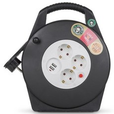 러그 케이블 릴선 USB 2포트 3구, 10m, 블랙, 1개