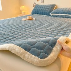 더블침대 포근함 두꺼운 따뜻한 밀크 벨벳 매트리스 토퍼 겨울용 플리스 소재 침대 시트 및 커버 가을용 보호대, 12)Blue