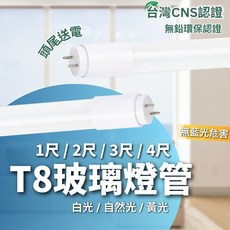 T8 LED燈管 T8玻璃燈管 2尺 4尺 T8 燈管 10W 20W 白光 自然光 黃光, 1個, (2尺 T8玻璃燈管),6500K  白光
