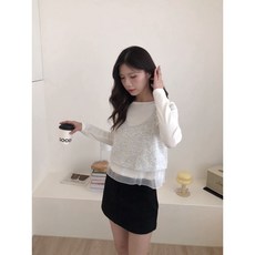 Twenty 仙女下凡--兩件式雪紡柔膚針織拼接上衣 2501250