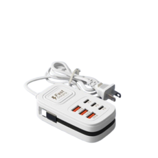 多孔快充 桌面充電神器｜多設備充電｜多孔USB插座｜高速快充延長線｜USB集線器｜居家/辦公必備充電線 1米, 3PD+3USB原廠盒裝 白色, 1個