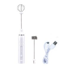 手持電動攪拌器 USB充電 電動打蛋器 快速打蛋機 攪拌機 攪拌器 手持攪拌棒 手持奶泡器, 白色, 白色