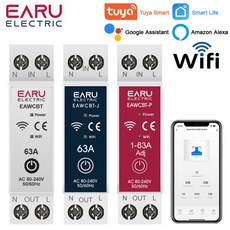 투야 MCB 와이파이 스마트 회로 차단기 1P+N 63A 타이머 전력 에너지 kWh 측정기 보호기 음성 원격 제어 스, 03 63A를 사용하세요., 01 빠른  Mainland, 03 No Metering