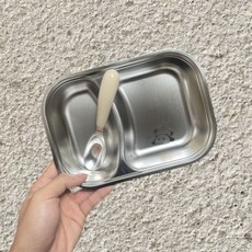 台灣有貨 餐具 不鏽鋼兒童餐盤 食品級316不鏽鋼 多格分隔 防摔耐用 幼稚園家用寶寶餐盤, 蘋果猫熊雙格盤（加勺子）, 1個