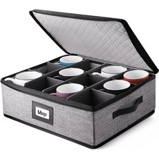 하스 앤 하버 커피 머그잔 보관 퀼트 및 스태커블 컵 정리함 12인용 칸막이가 있는 보관함 이동 정리용 중국 컨테이너 하드 쉘 그레이, Grey, Cup Storage