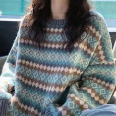 小蘭優購秋冬新款菱格毛衣女 韓版寬鬆針織衫 小眾設計復古上衣