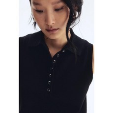 국내백화점 H&M 가디건 브랜드관 칼라 스웨터 베스트 블랙 1296259005 커플 사무실 (BK파우치 증정)