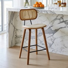 다야레인 홈바 바의자 모던 가죽 인테리어 원목 라탄 등받이 내추럴 아일랜드식탁의자, 1개, 베이지