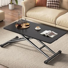 하루꿈 접이식 높이조절 테이블 쇼파 다용도 티테이블 거실 식탁 책상 탁자, 블랙