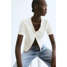 국내백화점 H&M 가디건 브랜드관 리브드 저지 크림 1280417002 커플 사무실 (BK파우치 증정)