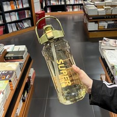 超大容量塑料杯耐高溫噸噸桶男女健身運動水壺高顏值戶外太空杯子, 1個, 1L, SUPER綠色2L:1.6L含吸管+提繩