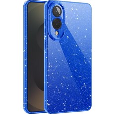 CUZMIGO 삼성 갤럭시 S25 엣지용 글리터 케이스 귀엽고 반짝이는 밝은 색상의 폰 여성용 여아용 슬림 핏 소프트 TPU 커버 카메라 보호 핫핑크 154057, 블루