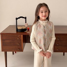 女童古典新年夾棉提花馬甲，兒童加厚背心外套