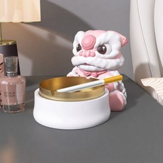 喜慶財神爺煙灰缸 - 家用客廳辦公室桌面擺件 開業喬遷禮物, 醒獅煙灰缸-粉色【高10cm】, 1個