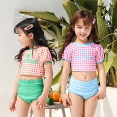 DFMEI 新款春夏季女童連體泳衣寶寶條紋防曬