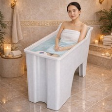 혁신적 의자형의 신개념 욕조 한국산 벨리바스 반신욕 반신욕조 반신욕기 화이트(욕조+덮개)세트, 화이트(욕조+덮개), 1세트