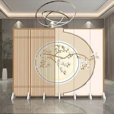 새로운 엔틱식 스크린 파티션 사무실 호텔 로비 입구 꽃무늬 배경 벽 나무 격자 접이식, 01 3 fans anti-penetrat, 03 7