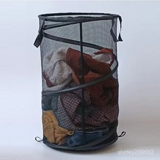 直供大號可折疊臟衣簍便捷落地式網紗透氣手提衣物收納筐收納籃 BYIK, 深灰色,36*58