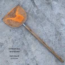 스테인리스 두꺼운 손잡이 뜰채 고급형 어망 호환, 10_오일 우드 80cm 12줄 고무 실크