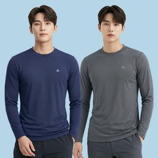 [이지바이] (1+1) 남성 스판 라운드 긴팔 티셔츠_쿨가이 등산 아웃도어 골프 이너 긴팔티