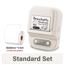 지원 12 57mm 너비 미니 열전사 라벨 프린터 자체 접착 용지 휴대용 무잉크 블루투스, Standard Set 1