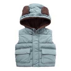 萱寶媽咪 韓版兒童秋冬加絨連帽小耳朵背心外套 女童連帽口袋馬甲背心 兒童造型背心