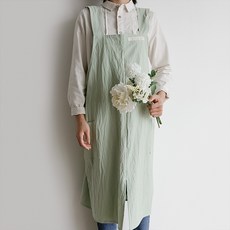 NENAI 린넨 롱기장 앞트임 워피스형 앞치마, 연두색, 4개