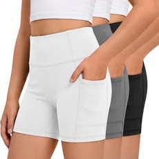 Vinsatin 3 Pack Girls Biker Shorts with Pockets Kids Volleyball Cheer Dance Athletic Yoga Shorts f, White, Light Gray, Black