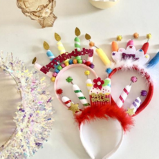 촛불 생일 파티 HBD 해피버스데이 머리띠, 핑크촛불